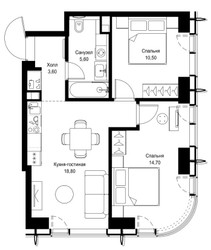 Планировка двухкомнатной(квартира) площадью 53.2 квадратных метров в ЖК “ЖК City bay (Сити Бэй)”