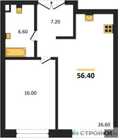 Планировка однокомнатной(квартира) площадью 56.4 квадратных метров в “ЖК Большая Татарская 35”
