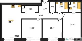 Планировка трехкомнатной(квартира) площадью 81.4 квадратных метров в “ЖК Шагал”