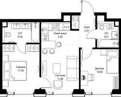 Планировка двухкомнатной(квартира) площадью 53.56 квадратных метров в “ЖК СЕТ”