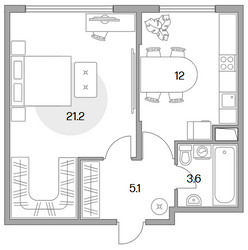 Планировка однокомнатной(квартира) площадью 41.9 квадратных метров в ЖК “ЖК Бригантина”