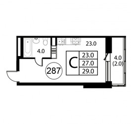 Планировка студии(квартира) площадью 29 квадратных метров в ЖК “ЖК Космос”