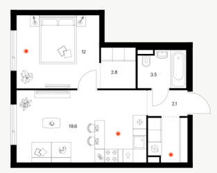 Планировка однокомнатной(квартира) площадью 42.4 квадратных метров в ЖК “ЖК Саларьево парк”