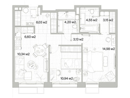 Планировка двухкомнатной(квартира) площадью 65.92 квадратных метров в “Архитектурный проект Мыс”