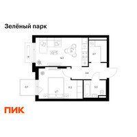 Планировка однокомнатной(квартира) площадью 38 квадратных метров в “ЖК Зеленый парк”