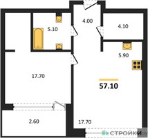 Планировка однокомнатной(квартира) площадью 57.1 квадратных метров в “ЖК Монблан”