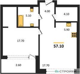 Планировка однокомнатной(квартира) площадью 57.1 квадратных метров в ЖК “ЖК Монблан”