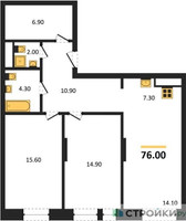 Планировка двухкомнатной(квартира) площадью 76 квадратных метров в “ЖК Первый Московский”