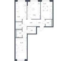 Планировка трехкомнатной(квартира) площадью 78.26 квадратных метров в “ЖК Новое Видное”