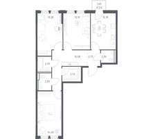 Планировка трехкомнатной(квартира) площадью 78.47 квадратных метров в “ЖК Космический Квартал”