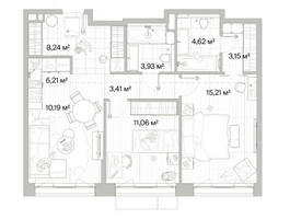 Планировка двухкомнатной(квартира) площадью 66.02 квадратных метров в “Архитектурный проект Мыс”