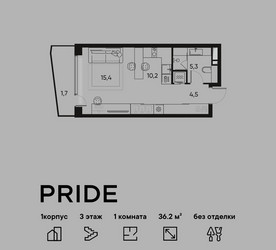Планировка однокомнатной(квартира) площадью 36.2 квадратных метров в ЖК “ЖК PRIDE (Прайд)”