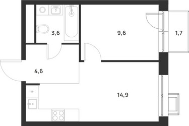 Планировка однокомнатной(квартира) площадью 33.2 квадратных метров в ЖК “ЖК Форевиль”