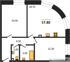 Планировка двухкомнатной(квартира) площадью 57.8 квадратных метров в “ЖК ЗИЛАРТ”