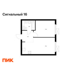 Планировка однокомнатной(квартира) площадью 37.5 квадратных метров в ЖК “ЖК Сигнальный 16”