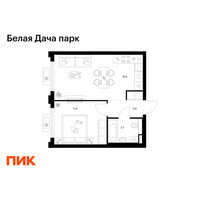 Планировка однокомнатной(квартира) площадью 38.3 квадратных метров в “ЖК Белая Дача парк”