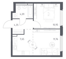 Планировка однокомнатной(квартира) площадью 38.8 квадратных метров в “ЖК Космический Квартал”