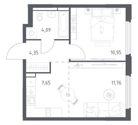 Планировка однокомнатной(квартира) площадью 38.8 квадратных метров в ЖК “ЖК Космический Квартал”