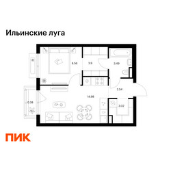 Планировка однокомнатной(квартира) площадью 36.87 квадратных метров в ЖК “ЖК Ильинские луга”