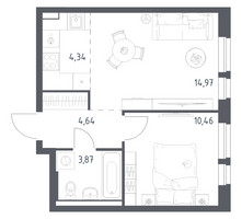 Планировка однокомнатной(квартира) площадью 38.28 квадратных метров в “ЖК Квартал Авиаторов”