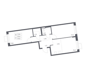 Планировка двухкомнатной(квартира) площадью 59.64 квадратных метров в ЖК “ЖК Подольские кварталы”