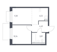 Планировка однокомнатной(квартира) площадью 34.61 квадратных метров в “ЖК Новое Внуково”