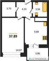 Планировка однокомнатной(квартира) площадью 37.89 квадратных метров в “ЖК ВОСТОК II”