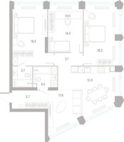 Планировка трехкомнатной(квартира) площадью 97.7 квадратных метров в “ЖК КОД Сокольники”