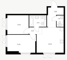 Планировка двухкомнатной(квартира) площадью 56.3 квадратных метров в “ЖК Первый Дубровский”