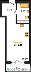 Планировка студии(квартира) площадью 28.6 квадратных метров в ЖК “ЖК Квартал Метроном”
