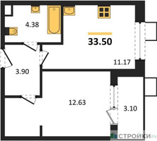 Планировка однокомнатной(квартира) площадью 33.5 квадратных метров в “Жилые кварталы Новое Пушкино”