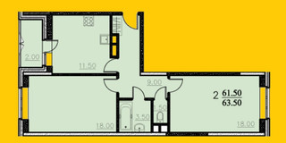 Планировка двухкомнатной(квартира) площадью 63.5 квадратных метров в “ЖК Центральный (Щёлково)”