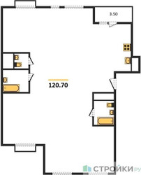 Планировка 4+ комнатной(квартира) площадью 120.7 квадратных метров в ЖК “ЖК Римский”
