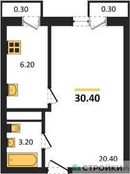 Планировка однокомнатной(квартира) площадью 30.4 квадратных метров в ЖК “ЖК Южная Долина”