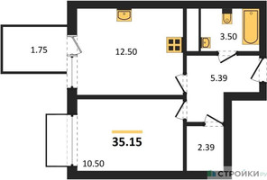 Планировка однокомнатной(квартира) площадью 35.15 квадратных метров в “ЖК Новоград Павлино”
