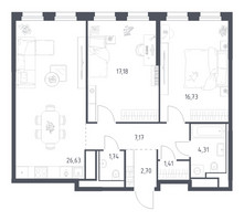 Планировка двухкомнатной(квартира) площадью 77.87 квадратных метров в “ЖК Квартал на воде (Графика на воде)”