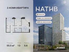 Планировка двухкомнатной(квартира) площадью 55.5 квадратных метров в “ЖК Натив”