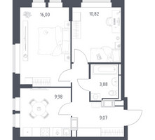 Планировка двухкомнатной(квартира) площадью 49.75 квадратных метров в “ЖК Большое Путилково”