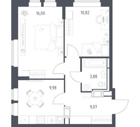Планировка двухкомнатной(квартира) площадью 49.75 квадратных метров в ЖК “ЖК Большое Путилково”