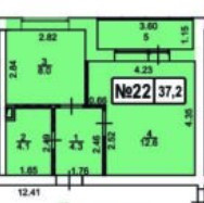 Планировка однокомнатной(квартира) площадью 37.2 квадратных метров в “ЖК Терра”