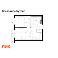 Планировка однокомнатной(квартира) площадью 32.7 квадратных метров в “ЖК Восточное Бутово”