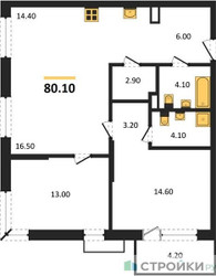 Планировка двухкомнатной(квартира) площадью 80.1 квадратных метров в ЖК “ЖК Дзен-кварталы”