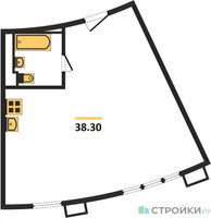 Планировка однокомнатной(апартаменты) площадью 38.3 квадратных метров в “ЖК Движение. Тушино”