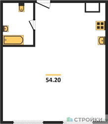 Планировка однокомнатной(апартаменты) площадью 54.2 квадратных метров в ЖК “ЖК Nametkin Tower (Наметкин Тауэр)”