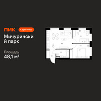Планировка двухкомнатной(квартира) площадью 48.1 квадратных метров в “ЖК Мичуринский Парк”