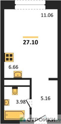 Планировка студии(квартира) площадью 27.1 квадратных метров в “ЖК Собрание клубных домов West Garden (Вест Гарден)”