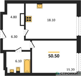 Планировка однокомнатной(квартира) площадью 50.5 квадратных метров в ЖК “ЖК Крылатская 33”