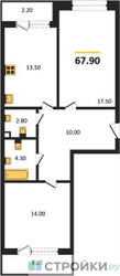 Планировка двухкомнатной(квартира) площадью 67.9 квадратных метров в ЖК “Квартал Филатов луг”