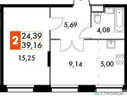 Планировка однокомнатной(апартаменты) площадью 39.16 квадратных метров в “ЖК Движение. Говорово”