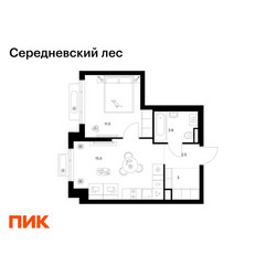 Планировка однокомнатной(квартира) площадью 36.4 квадратных метров в ЖК “ЖК Середневский лес”